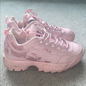 Pink floral Fila shoes